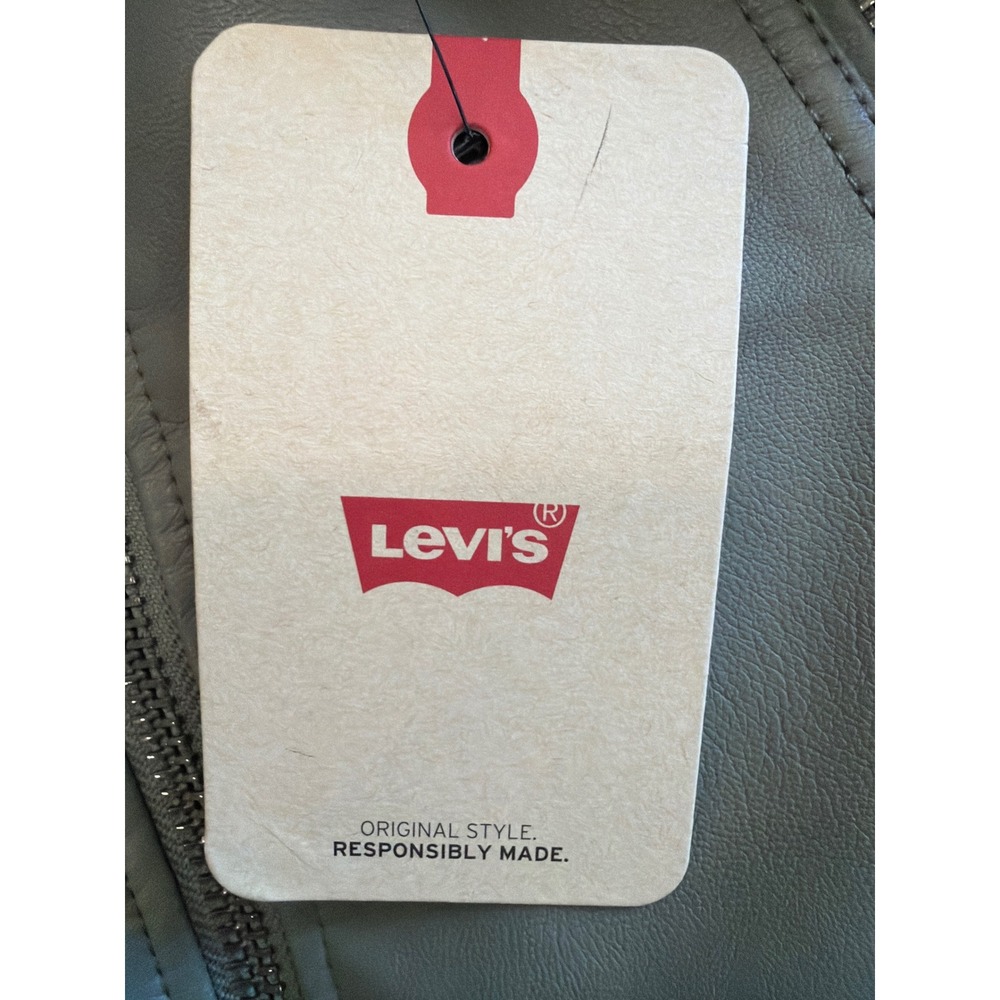 Levis Womens Faux Leather Moto Jacket Grey Zip Up LW1RU563 Size S - Picture 9 of 10
